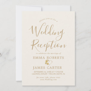 Convite Recepção de Casamento com Caligrafia em Dourado De
