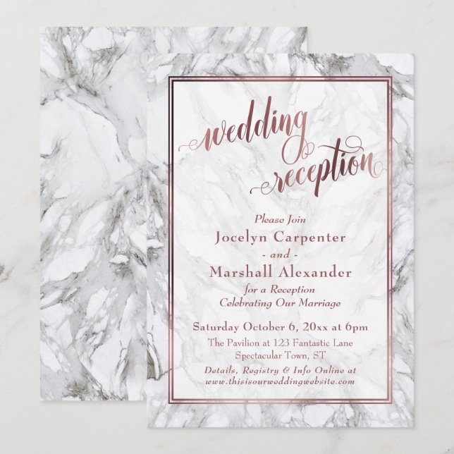 Convite Recepção de Casamento com Caligrafia em Dourado Ro (Frente/Verso)