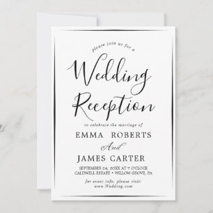 Convite Recepção de Casamento com Caligrafia Preta Delicad
