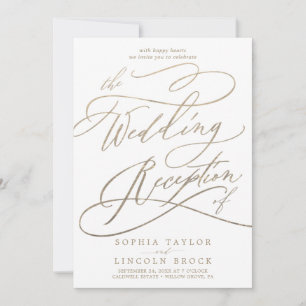 Convite Recepção de Casamento com Caligrafia Romântica em 