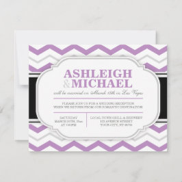 Convite Recepção de Casamento com Chevron Cinza e Roxo SOM