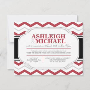 Convite Recepção de Casamento com Chevron Cinza e Vermelho