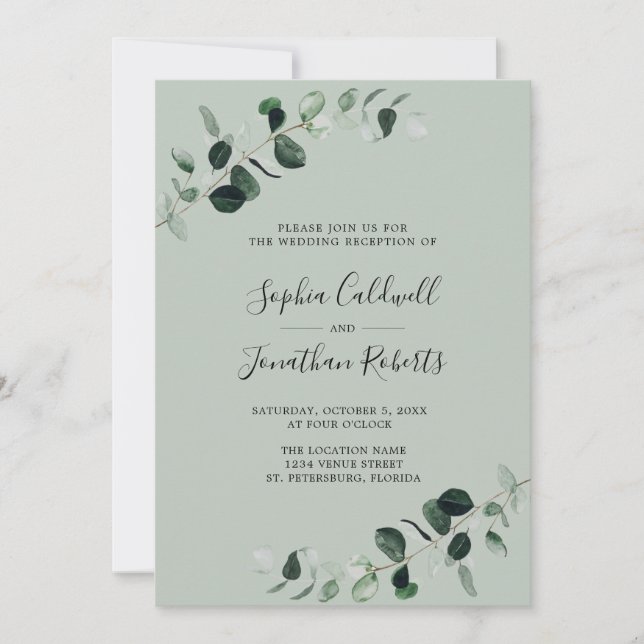 Convite Recepção de Casamento com Código QR de Eucalipto V (Frente)