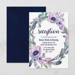 Convite Recepção de Casamento com Coroa de Flores e Penas
