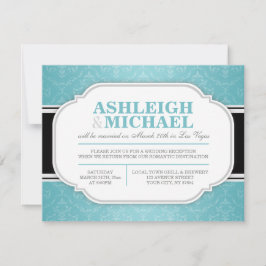 Convite Recepção de Casamento com Damasco Cinza e Turquesa