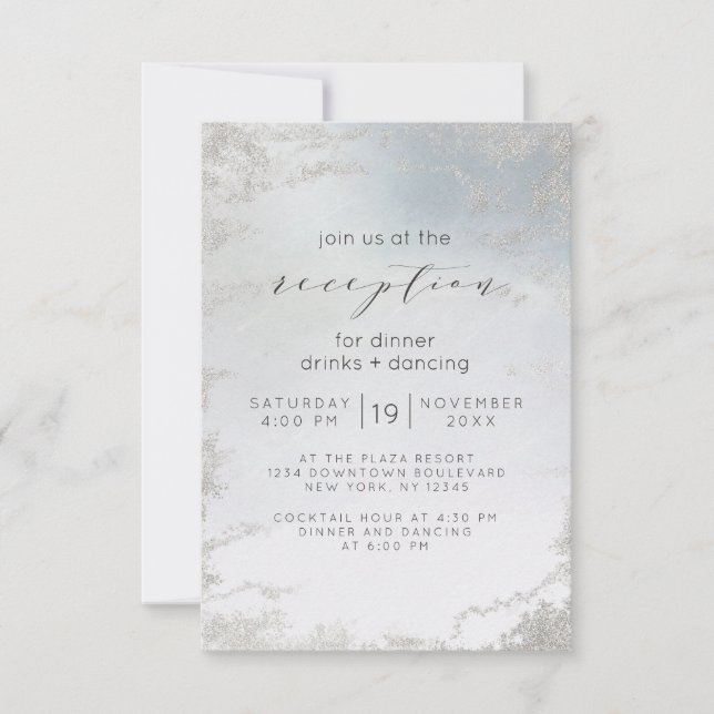 Convite Recepção de Casamento com Efeito Ombre em Azul Pó  (Frente)