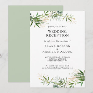 Convite Recepção de Casamento com Elegante Folhagem de Oli