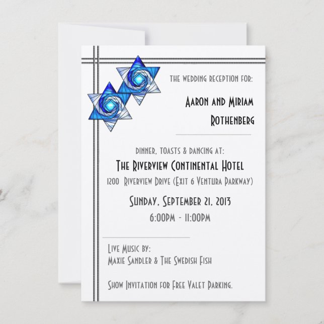 Convite Recepção de Casamento com Estrelas de Davi Entrela (Frente)
