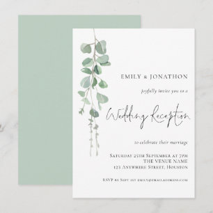 Convite Recepção de Casamento com Eucalipto em Aquarela Mo