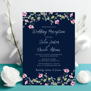 Convite Recepção de Casamento com Flor de Hibisco Rosa Azu