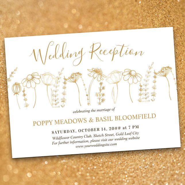 Convite Recepção de Casamento com Flor Silvestre Desenho F (Wedding Reception only invitation in White & Gold, from my Wildflower Sketch collection)