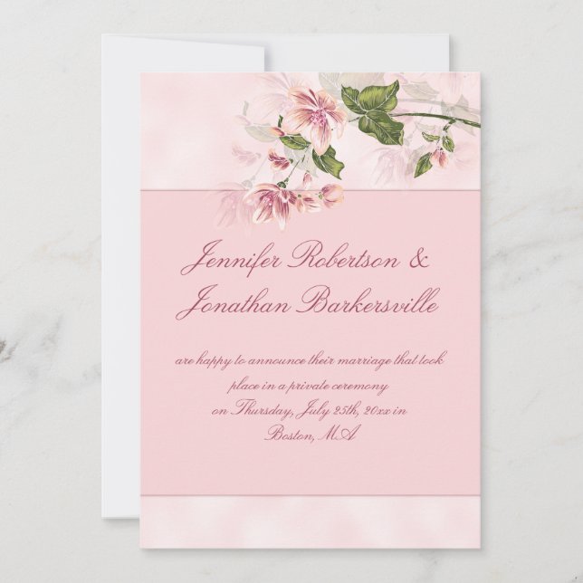 Convite Recepção de Casamento com Flores Rosa em Aquarela (Frente)
