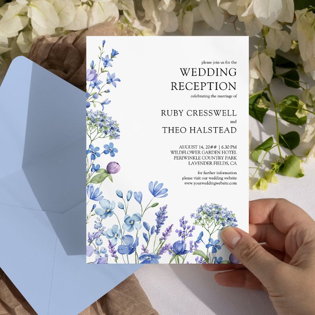 Convite Recepção de Casamento com Flores Silvestres Apenas (Floral Wedding Reception Invitation from my Lilac + Periwinkle Wildflower Wedding Collection)
