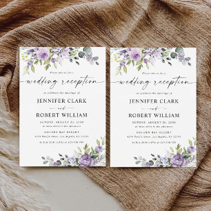Convite Recepção de Casamento com Flores Violetas Romântic