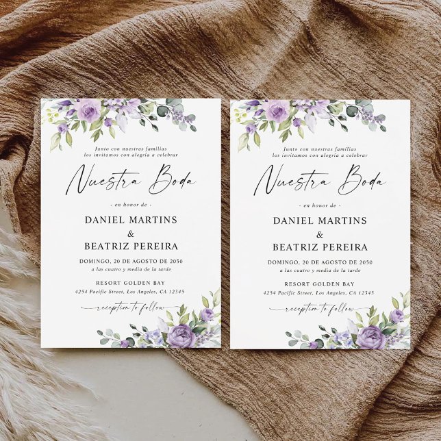 Convite Recepção de Casamento com Flores Violetas Romântic (Criador carregado)