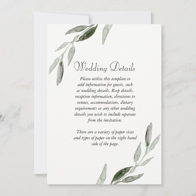 Convite Recepção de Casamento com Folha Verde em Aquarela  (Frente)