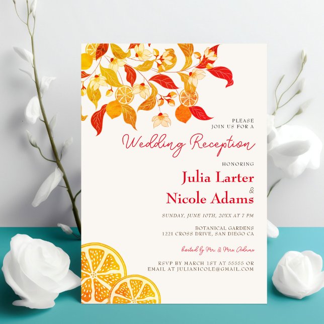 Convite Recepção de Casamento com Folhagem Cítrica Amor Li (Criador carregado)