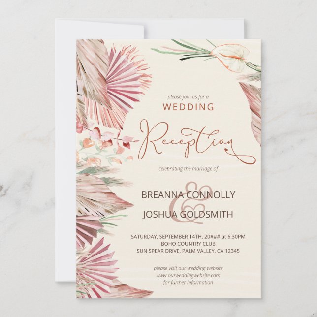 Convite Recepção de Casamento com Folhagem Seca de Palmeir (Frente)
