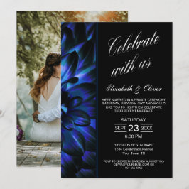 Convite Recepção de Casamento com Foto Floral Azul