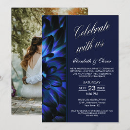 Convite Recepção de Casamento com Foto Floral Azul Marinho
