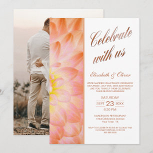 Convite Recepção de casamento com foto floral laranja mode