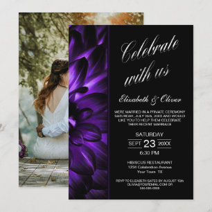 Convite Recepção de Casamento com Foto Floral Preta Roxa