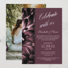 Convite Recepção de Casamento com Foto Floral Rosa Desbota