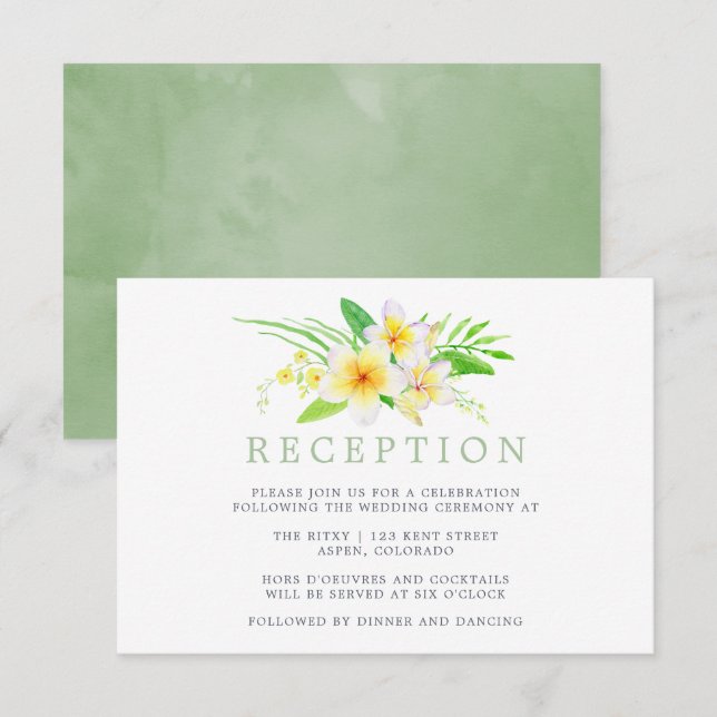 Convite Recepção de Casamento com Frangipani em Aquarela E (Frente/Verso)