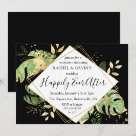 Convite Recepção de Casamento com Fuga Tropical Preto e Do