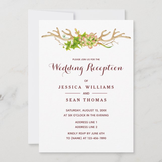 Convite Recepção de casamento com galhadas rústicas e flor (Frente)