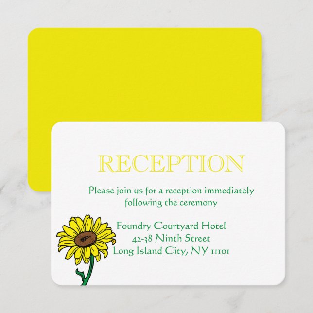 Convite Recepção de Casamento com Girassóis Flores Amarela (Frente/Verso)