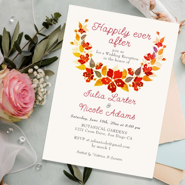 Convite Recepção de Casamento com Hibisco Tropical Laranja (Criador carregado)