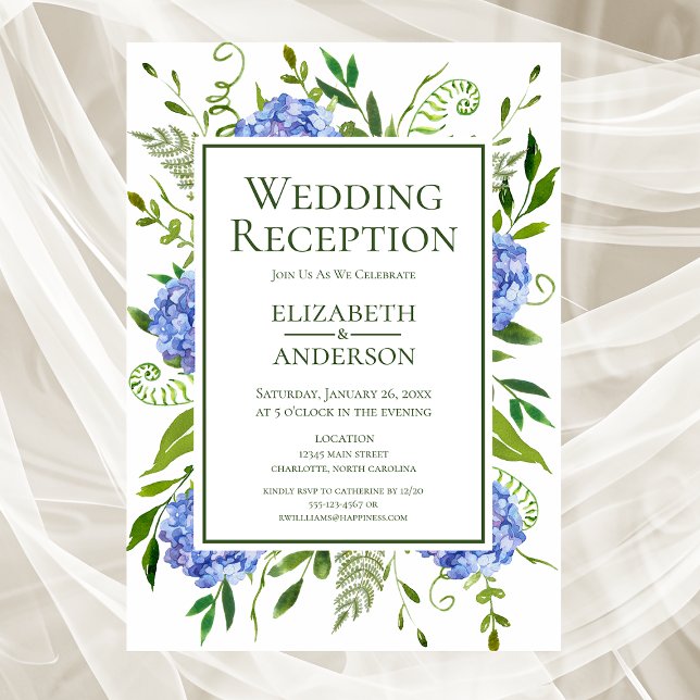 Convite Recepção de Casamento com Hortênsias Azuis (Criador carregado)