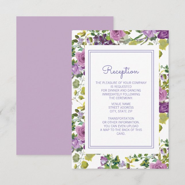 Convite Recepção de Casamento com Jardim Floral em Aquarel (Frente/Verso)