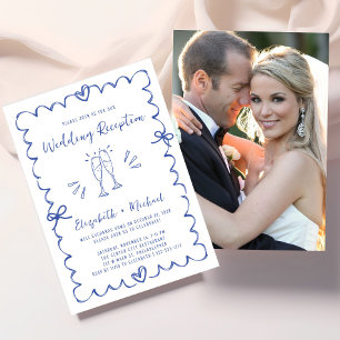 Convite Recepção de Casamento com Moldura Azul Caprichosa