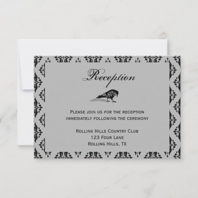 Convite Recepção de Casamento com Moldura Gótica Corvo Pre (Frente)