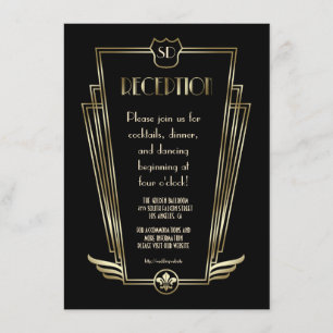 Convite Recepção de Casamento com Monograma Art Déco em Ou