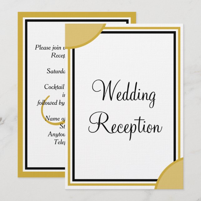 Convite Recepção de Casamento com Monograma Dourado Branco (Frente/Verso)