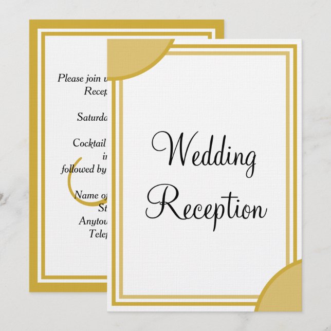 Convite Recepção de Casamento com Monograma Dourado Branco (Frente/Verso)