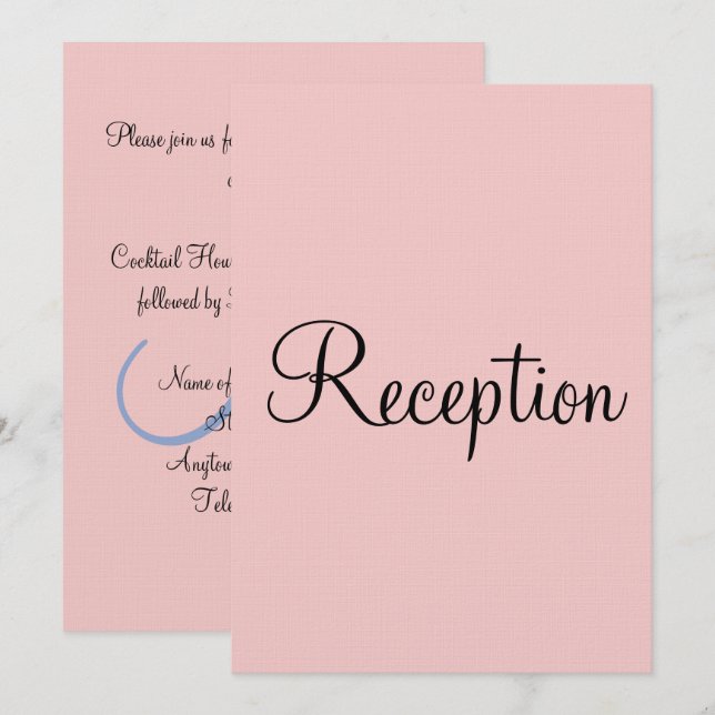 Convite Recepção de Casamento com Monograma Pastel Rosa e  (Frente/Verso)