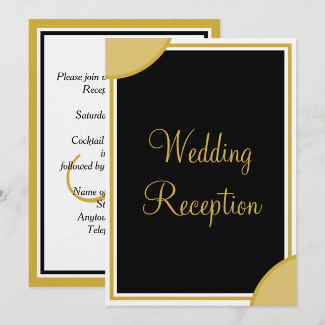Convite Recepção de Casamento com Monograma Preto Dourado (Frente/Verso)