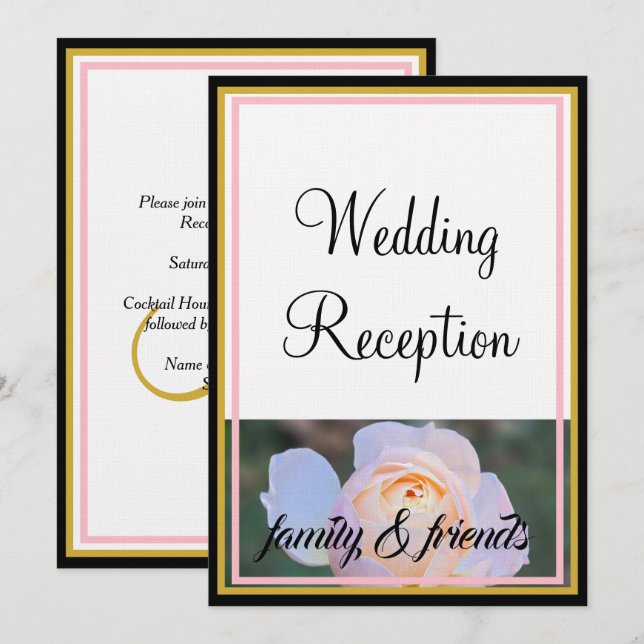 Convite Recepção de Casamento com Monograma Rosas Rosa Pas (Frente/Verso)