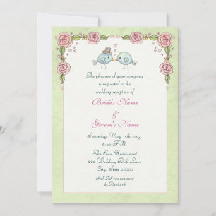 Convite Recepção de Casamento com Pássaros Azuis Fofos e R