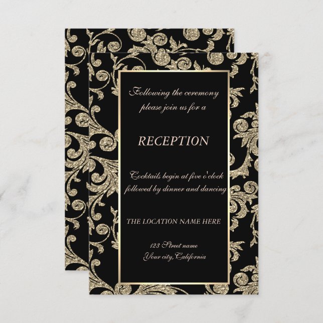 Convite Recepção de Casamento com Redemoinhos de Brilho Do (Frente/Verso)