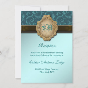 Convite Recepção de casamento com renda azul marrom dourad