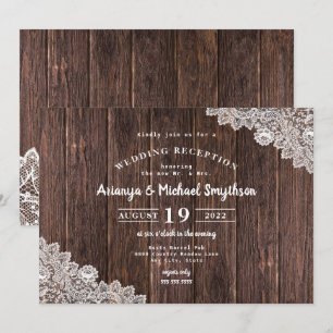 Convite Recepção de casamento com Renda Rústica e Madeira 