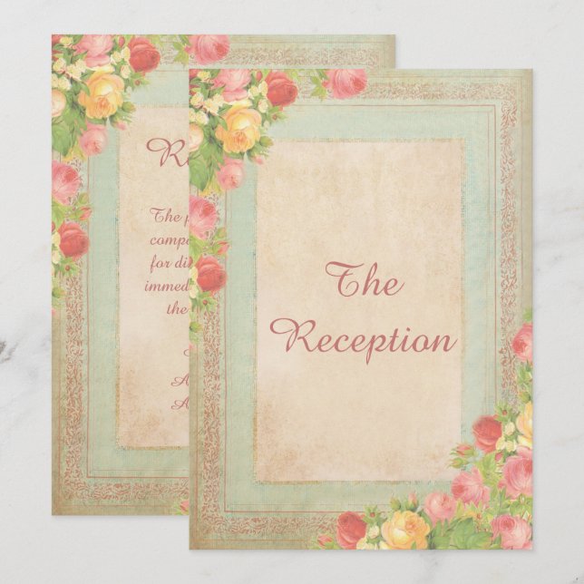 Convite Recepção de Casamento com Rosas Vintage Elegantes (Frente/Verso)