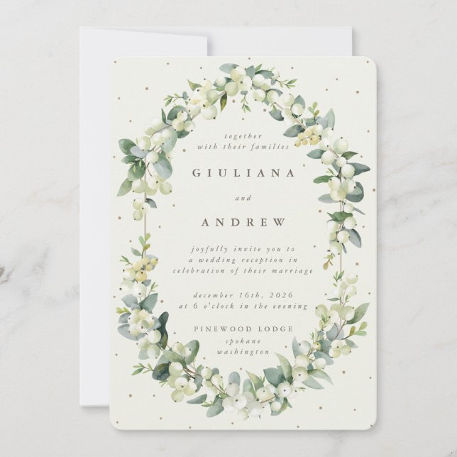 Convite Recepção de casamento com Snowberry+Eucalipto crem (Frente)