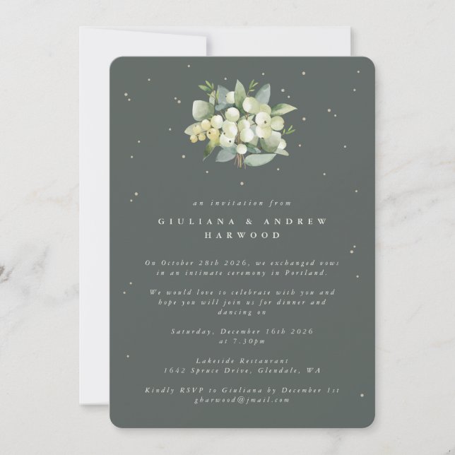 Convite Recepção de Casamento com Snowberry Verde + Eucali (Frente)
