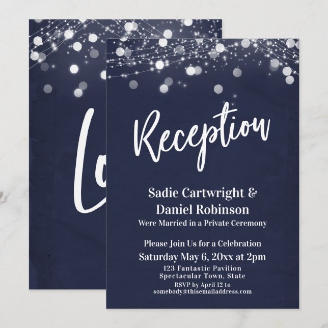 Convite Recepção de Casamento com Textura Navy e Luzes Som (Frente/Verso)